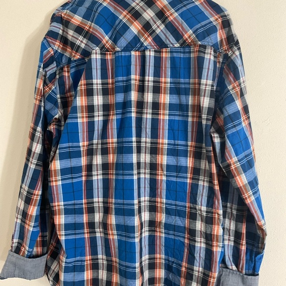 Xtreme Couture 100% Cotton Shirt Mens Size XXL Blue Orange Plaid Button Up - Picture 4 of 9